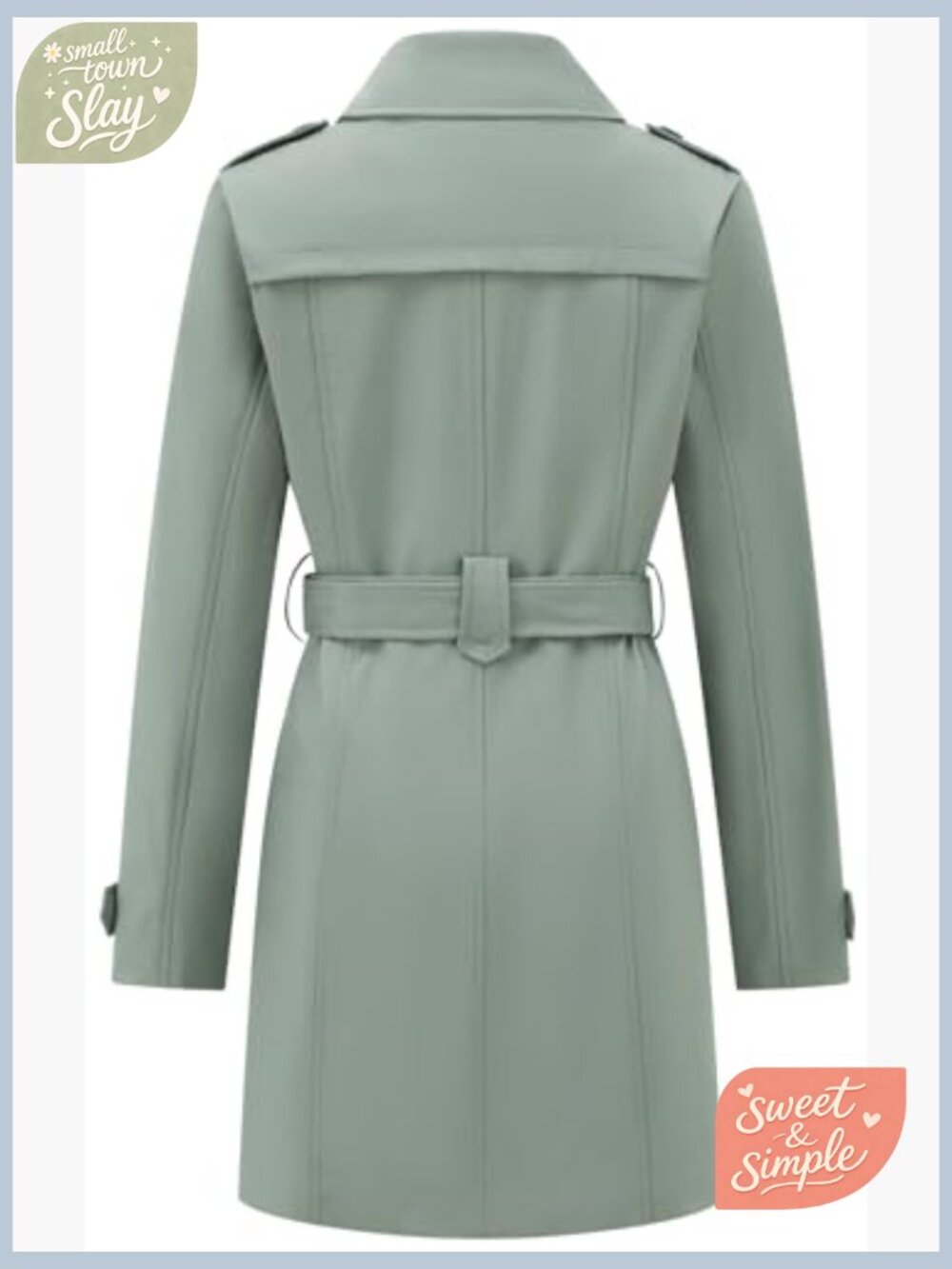 Women's Double-Breasted Trench Coat, Mid-Length Windproof Overcoat - Picture 3 of 7